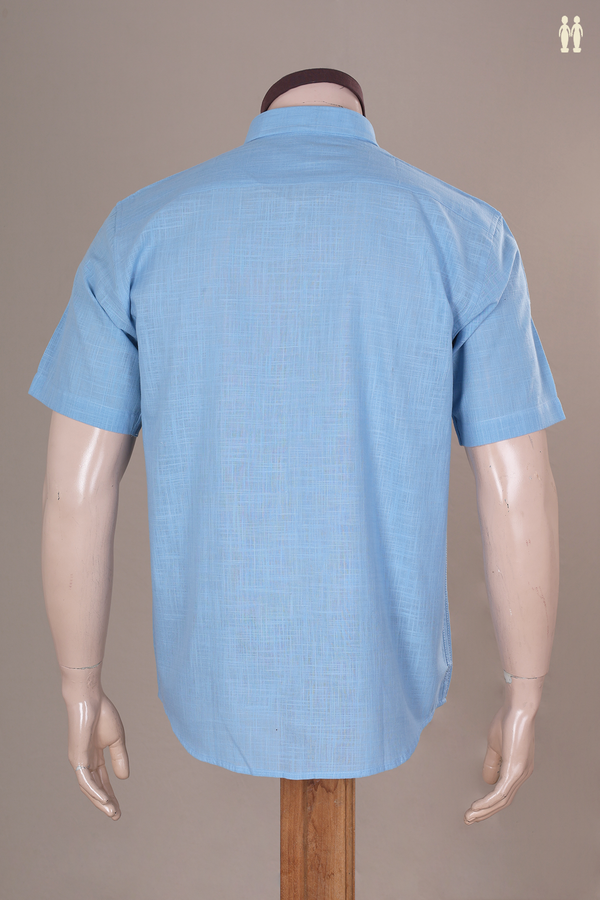Regular Collar Stripes Design Sky Blue Cotton Shirt