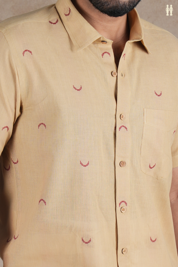 Regular Collar Threadwork Buttas Brown Cotton Shirt