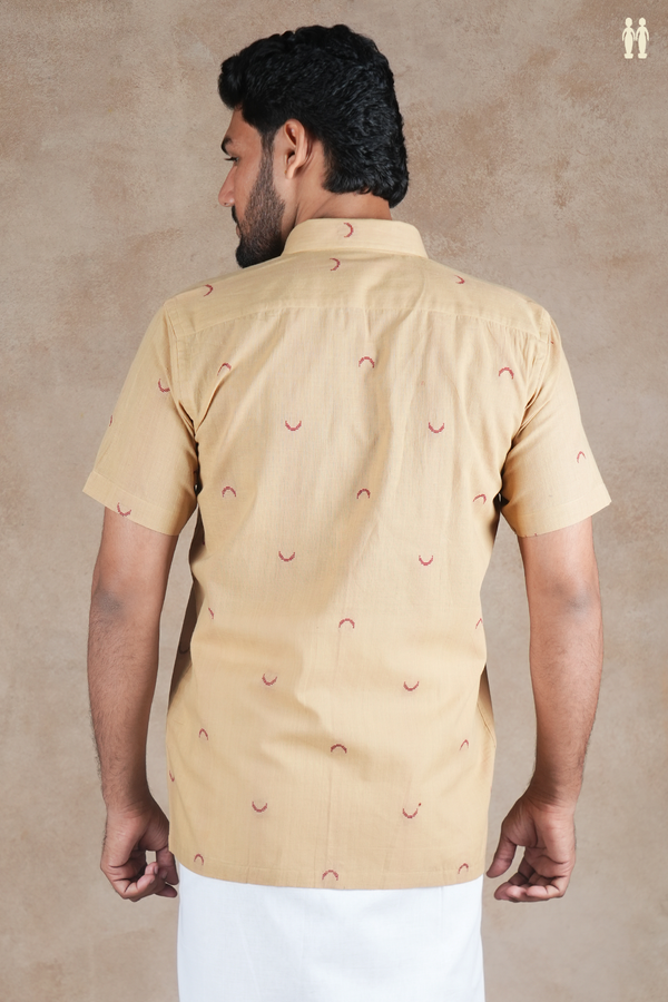 Regular Collar Threadwork Buttas Brown Cotton Shirt