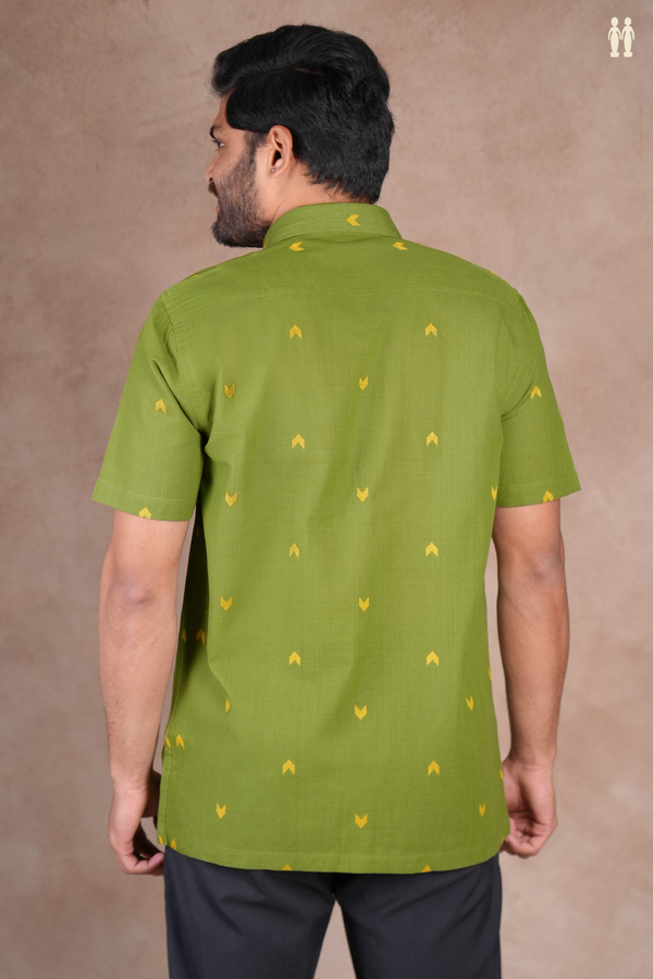 Regular Collar Threadwork Buttas Fern Green Cotton Shirt