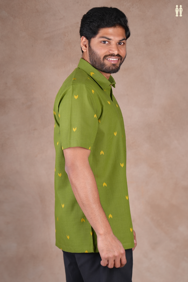 Regular Collar Threadwork Buttas Fern Green Cotton Shirt
