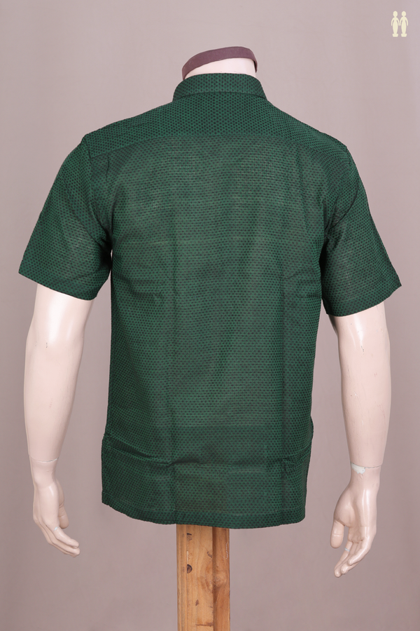 Regular Collar Threadwork Buttis Dark Green Dobby Cotton Shirt