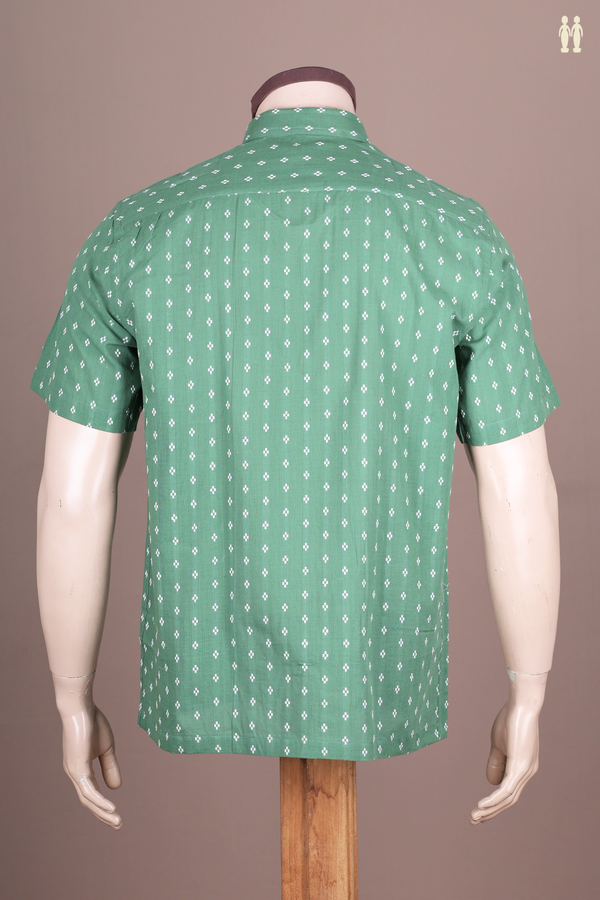 Regular Collar Threadwork Buttis Fern Green Cotton Shirt