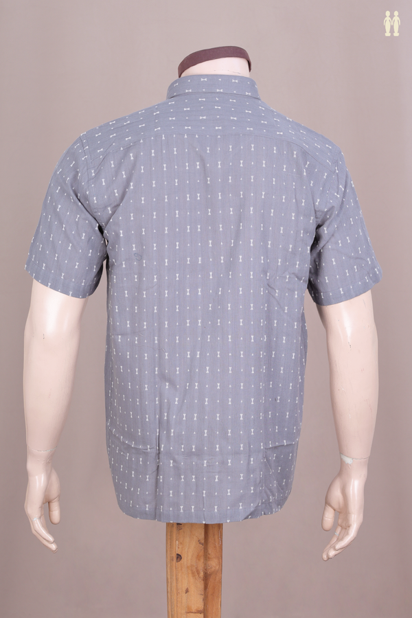 Regular Collar Threadwork Buttis Grey Cotton Shirt