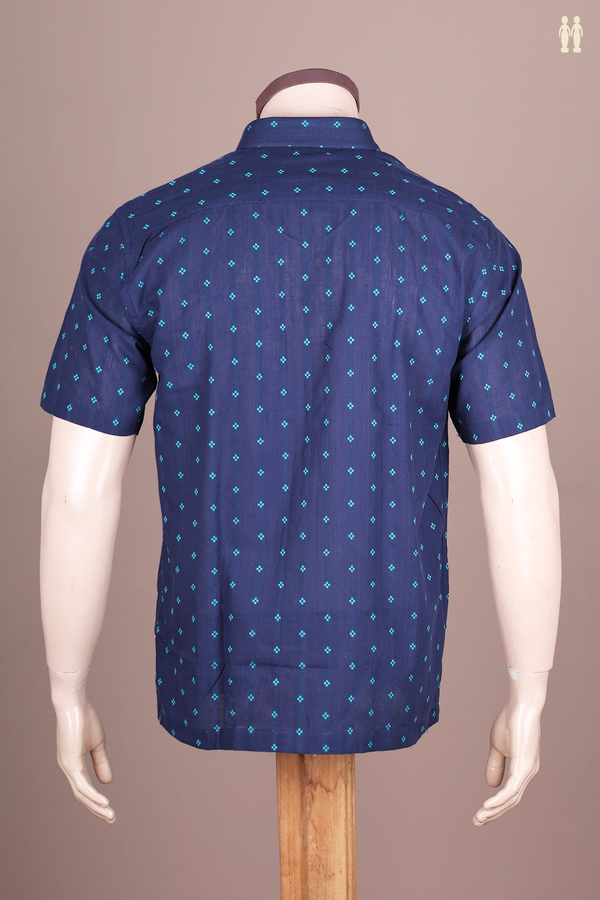 Regular Collar Threadwork Buttis Navy Blue Cotton Shirt