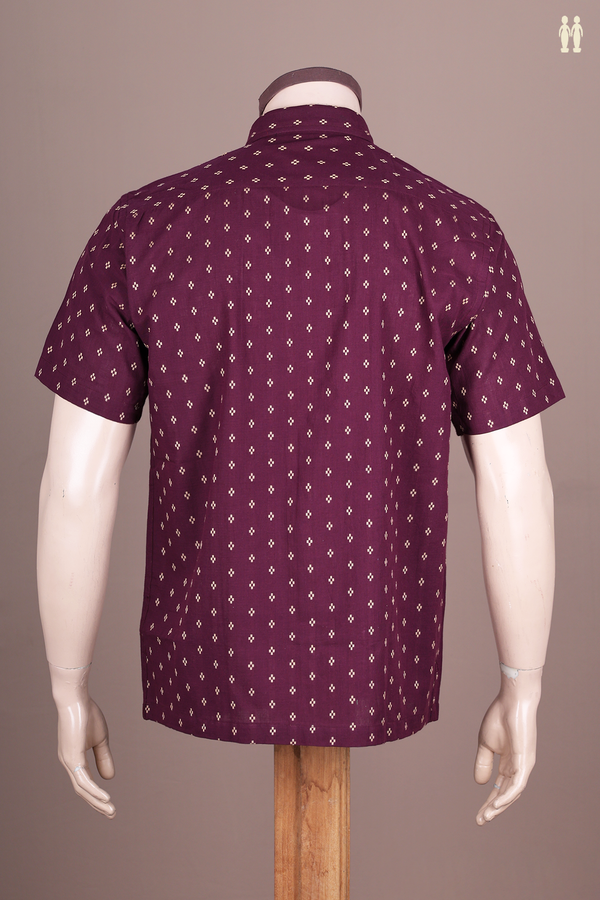 Regular Collar Threadwork Buttis Plum Purple Cotton Shirt