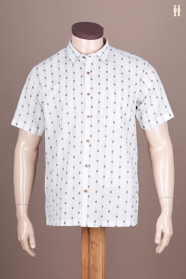 Regular Collar Threadwork Buttis White Cotton Shirt