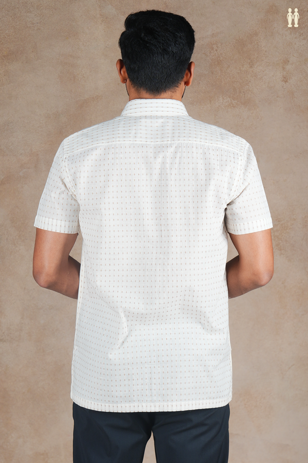 Regular Collar Threadwork Buttis White Dobby Cotton Shirt