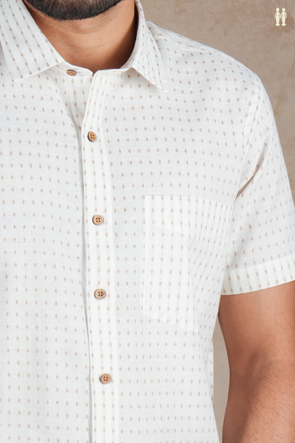 Regular Collar Threadwork Buttis White Dobby Cotton Shirt