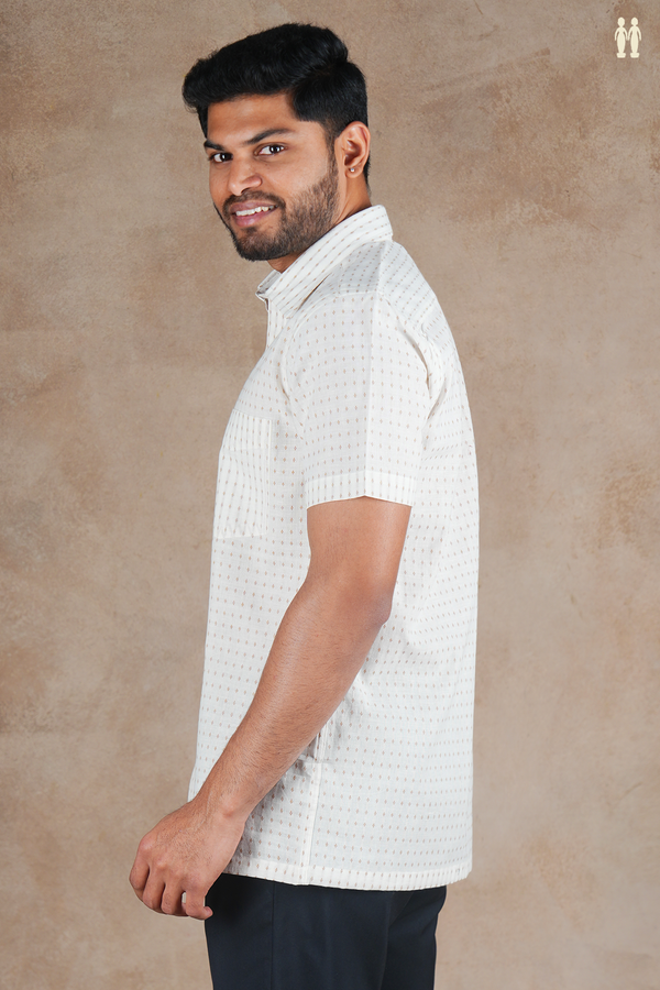 Regular Collar Threadwork Buttis White Dobby Cotton Shirt