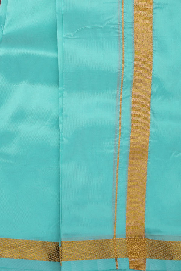 Regular Collar Turquoise Blue Art Silk Shirt With Dhoti Set