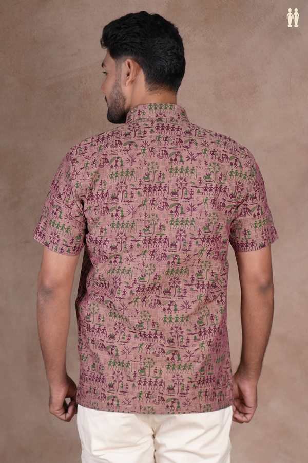 Regular Collar Warli Design Dual Tone Cotton Shirt