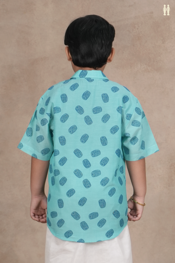 Regular Collar Mathalam Design Blue Cotton Shirt
