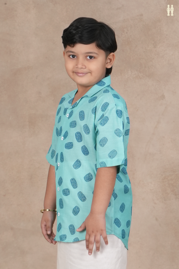Regular Collar Mathalam Design Blue Cotton Shirt