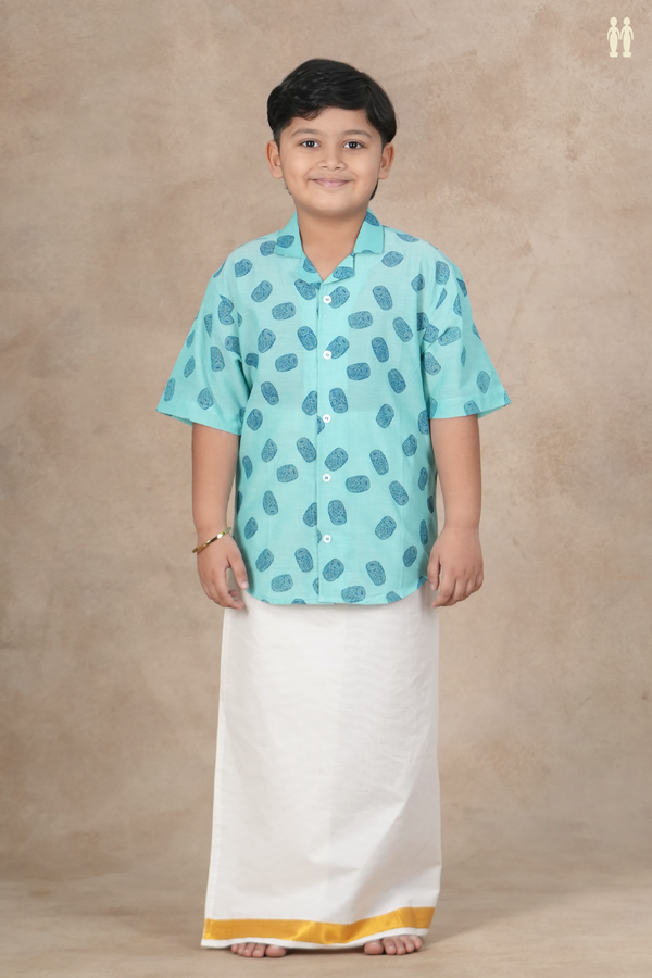 Regular Collar Mathalam Design Blue Cotton Shirt