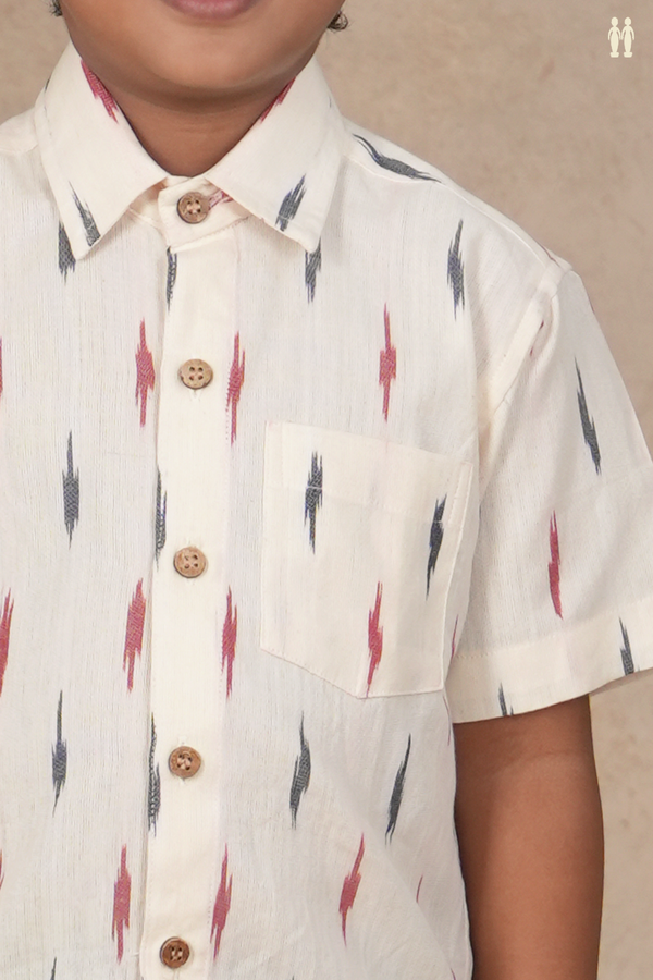 Regular Collar Ikat Design White Cotton Shirt