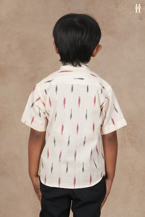 Regular Collar Ikat Design White Cotton Shirt