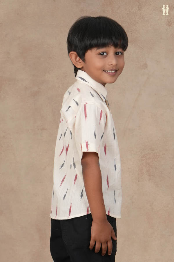 Regular Collar Ikat Design White Cotton Shirt