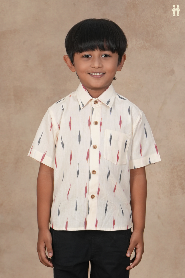 Regular Collar Ikat Design White Cotton Shirt