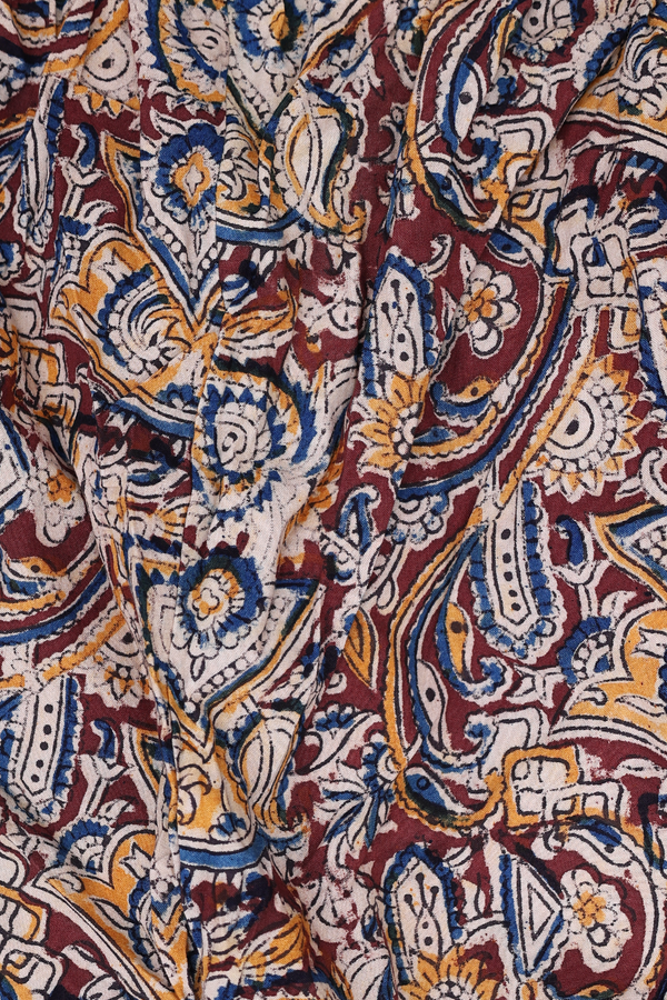 Regular Neck Kalamkari Design Brown Cotton Top And Bottom Set