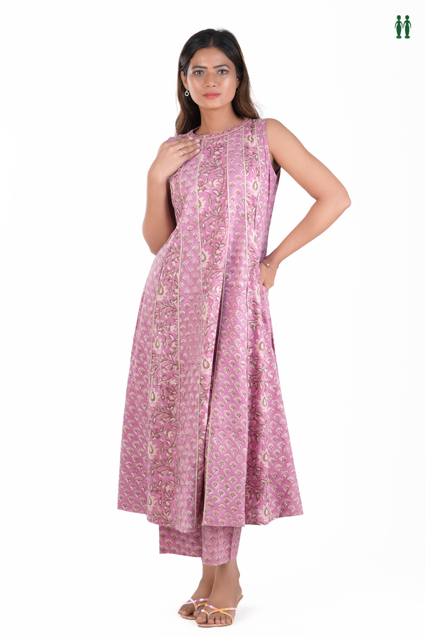 Round Floral Design Pink Cotton Salwar Set