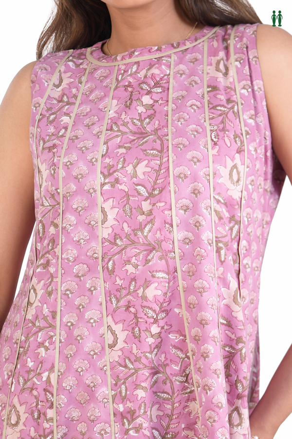 Round Floral Design Pink Cotton Salwar Set