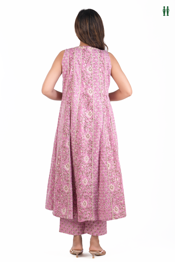 Round Floral Design Pink Cotton Salwar Set