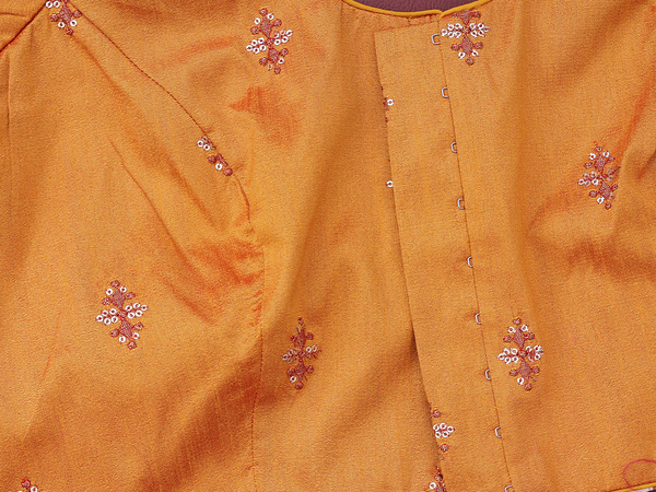 Round Neck Allover Buttas Orange Semi Raw Silk Readymade Blouse
