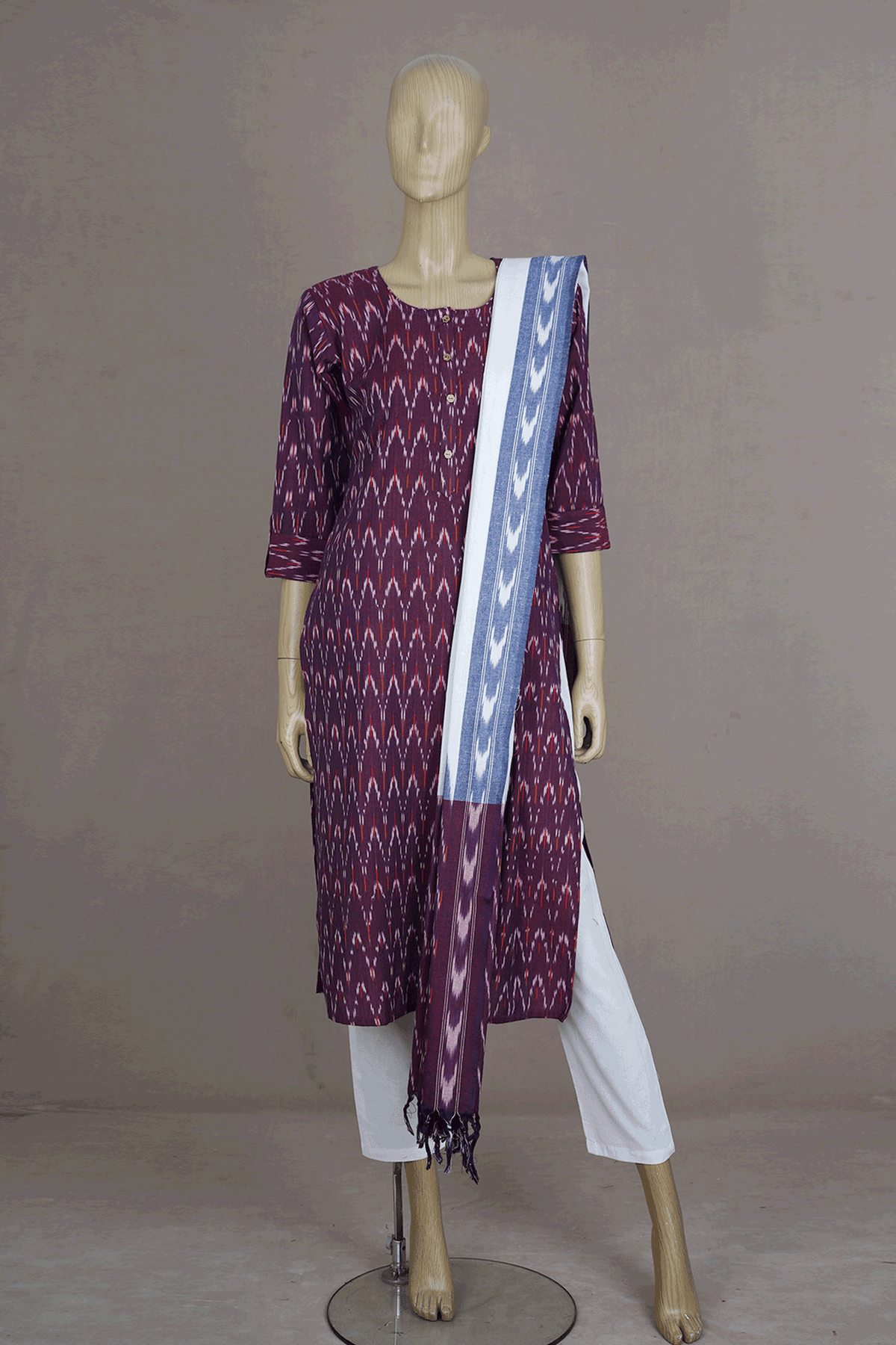 Round Neck Allover Design Berry Purple Cotton Salwar Set