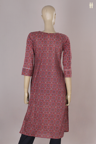 Round Neck Allover Design Rust Red Cotton Feeding Long Kurta