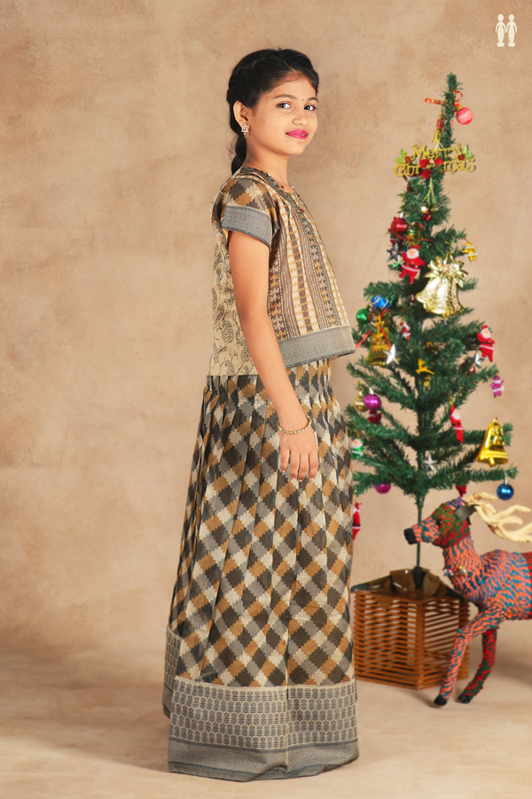 Allover Design Shades Of Brown Kota Pavadai Sattai