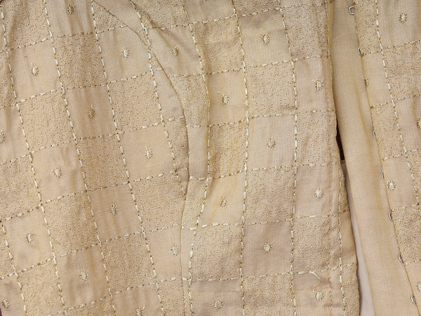 Round Neck Checks Design Gold Semi Raw Silk Readymade Blouse