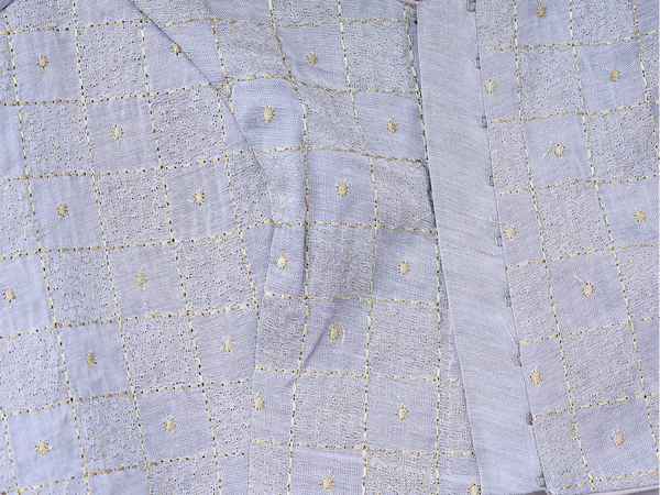 Round Neck Checks Design Light Grey Raw Silk Readymade Blouse