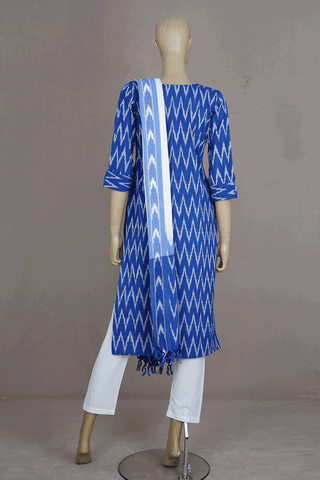 Round Neck Chevron Design Royal Blue Ikat Cotton Salwar Set