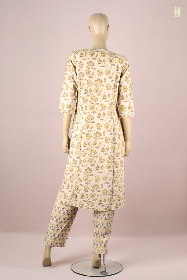 Round Neck Floral Design Pastel Brown Cotton Salwar Set