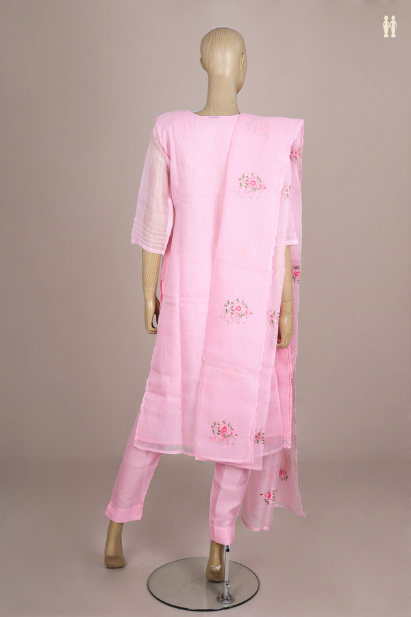 Round Neck Floral Design Pink Kota Salwar Set