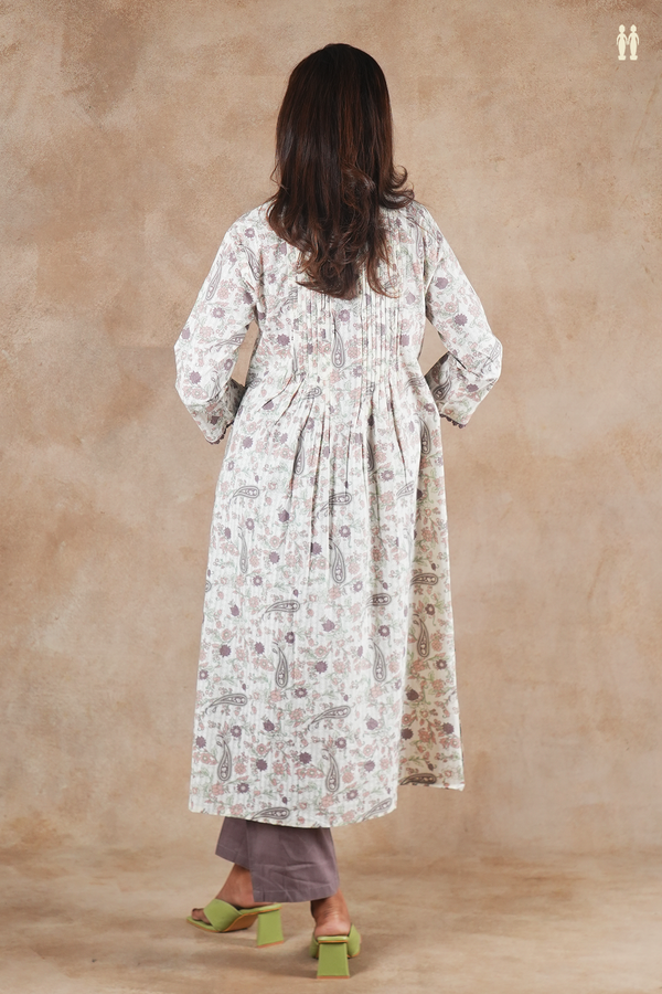 Round Neck Floral Design White Cotton Salwar Set