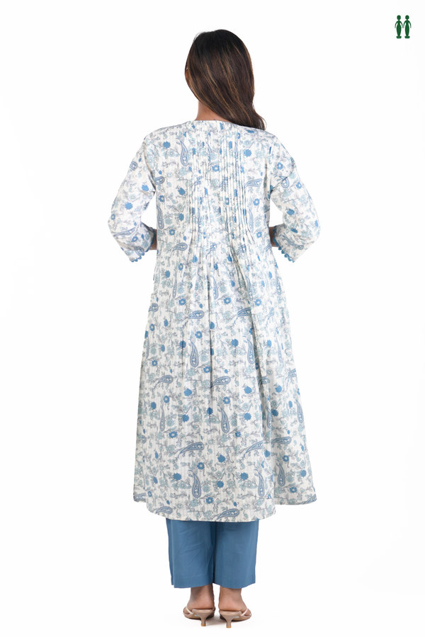 Round Neck Floral Design White Cotton Salwar Set