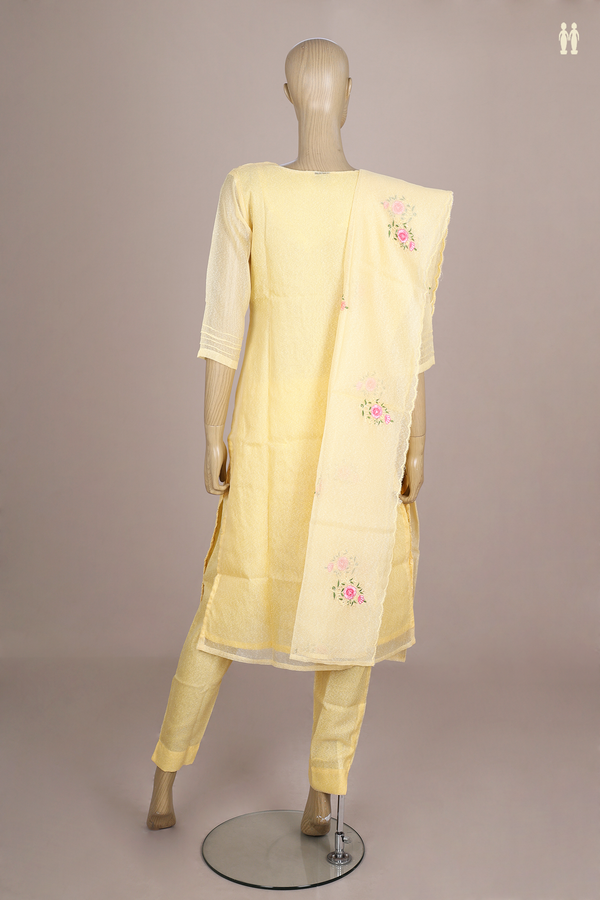 Round Neck Floral Design Yellow Kota Salwar Set
