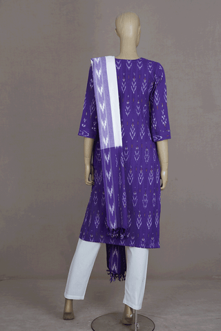 Round Neck Ikat Design Purple Cotton Salwar Set