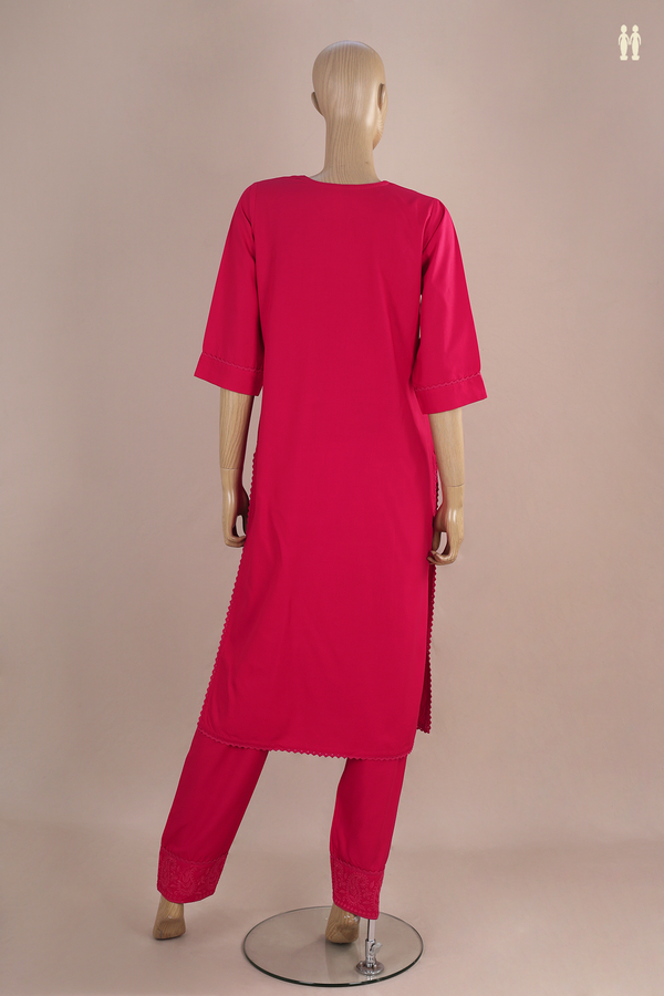 Split Neck Paisley Design Rani Pink Cotton Salwar Set
