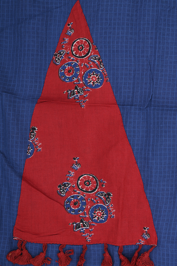 Round Neck Patch Work Blue Cotton Salwar Set