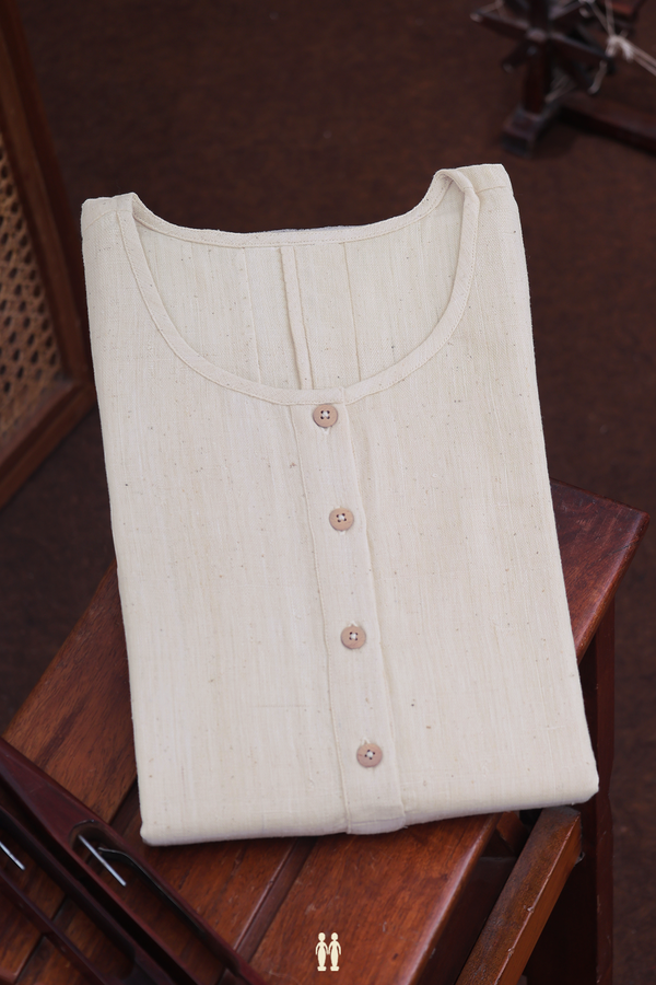 Round Neck Plain Beige Handspun Cotton Long Kurta