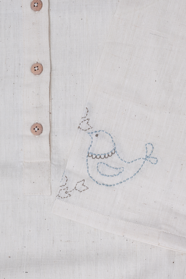 Round Neck Plain Beige Handspun Cotton Long Kurta