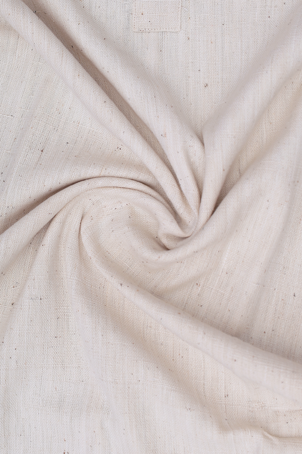 Round Neck Plain Beige Handspun Cotton Long Kurta