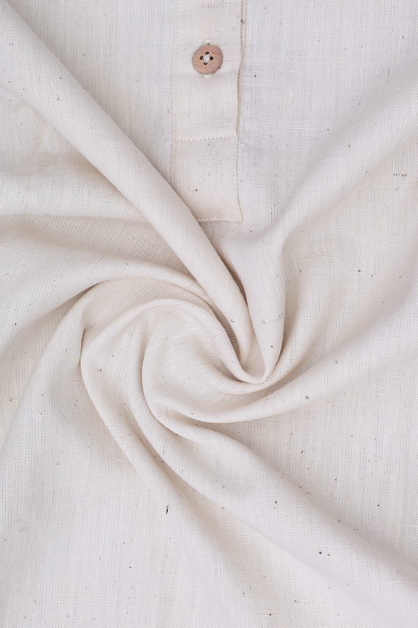 Round Neck Plain Beige Handspun Cotton Long Kurta