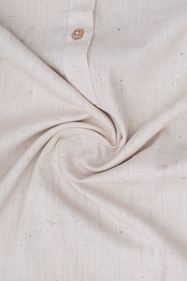 Round Neck Plain Beige Handspun Cotton Long Kurta