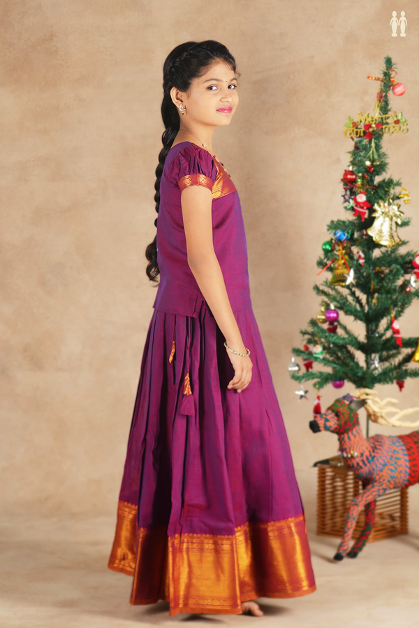 Round Neck Plain Berry Purple Cotton Pavadai Sattai