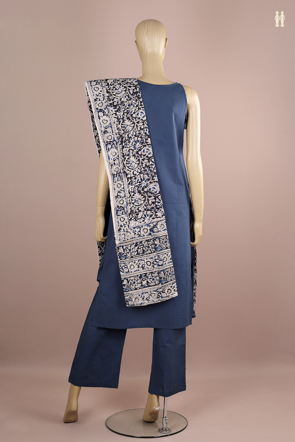 Round Neck Plain Blue Cotton Salwar Set