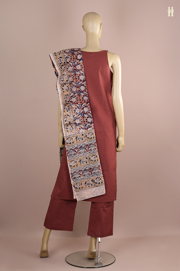 Round Neck Plain Brown Cotton Salwar Set